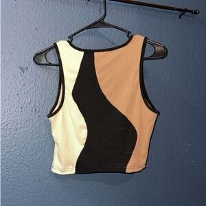 Colorblock Ribbed Tank Top - Black, Cream & Tan